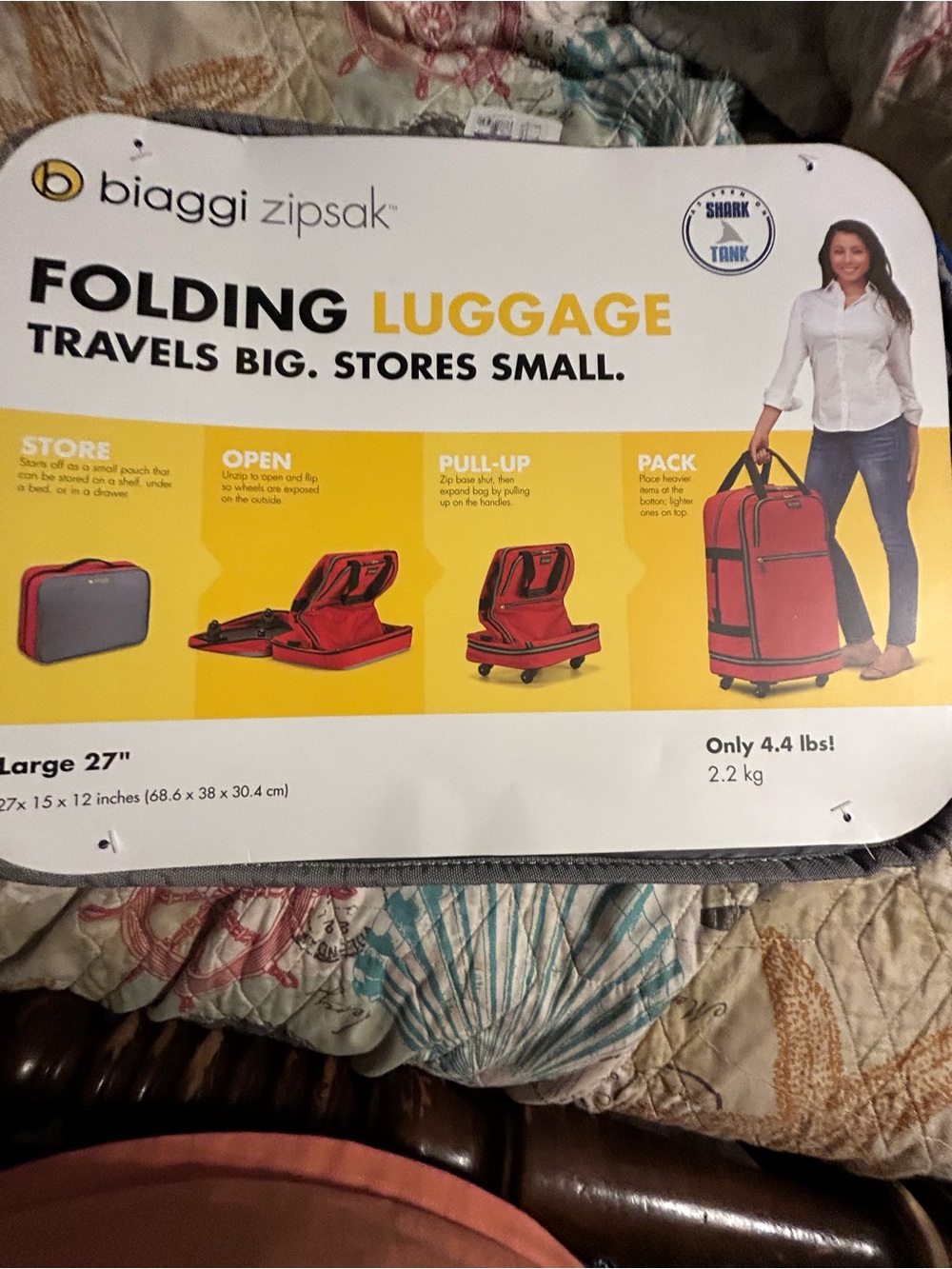 biaggi Blue Folding Travel Luggage - Large 27" NWT